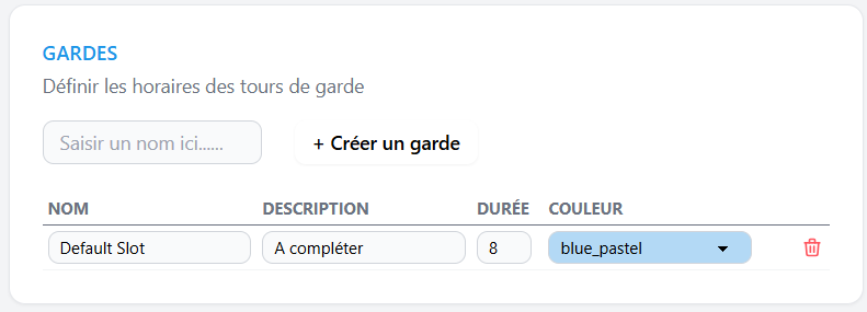 Choix de la couleur de la garde